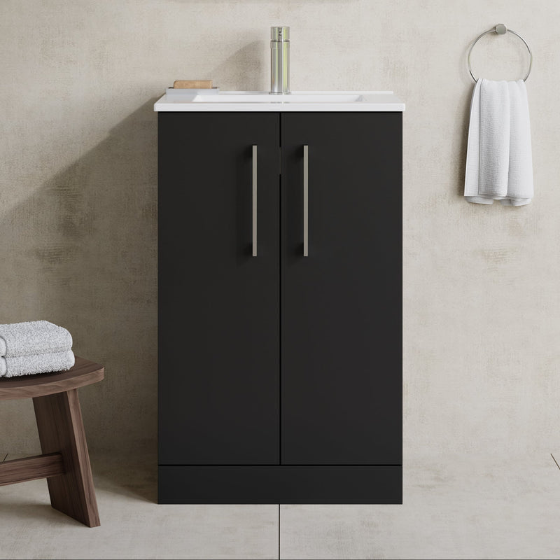 Lana 500mm Floorstanding 2 Door Vanity Unit & Basin - Satin Soft Black