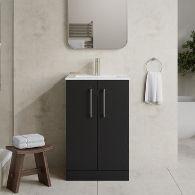 Lana 500mm Floorstanding 2 Door Vanity Unit & Basin - Satin Soft Black