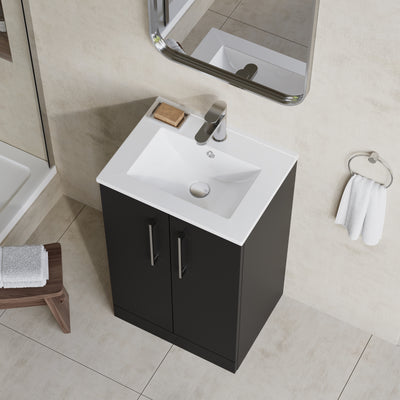 Lana 500mm Floorstanding 2 Door Vanity Unit & Basin - Satin Soft Black