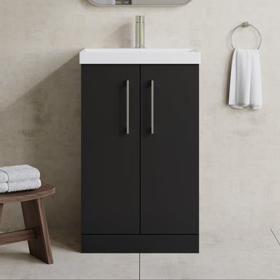 Lana 500mm Floorstanding 2 Door Vanity Unit & Basin - Satin Soft Black
