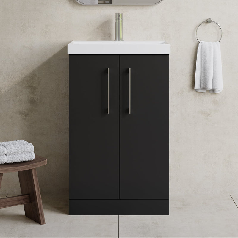 Lana 500mm Floorstanding 2 Door Vanity Unit & Basin - Satin Soft Black