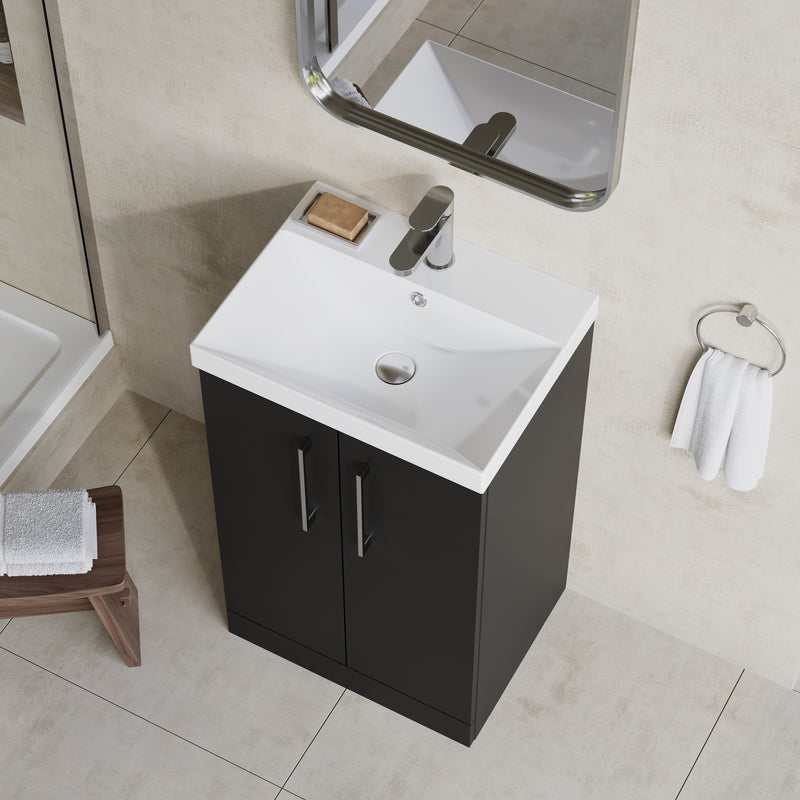 Lana 500mm Floorstanding 2 Door Vanity Unit & Basin - Satin Soft Black