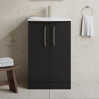 Lana 500mm Floorstanding 2 Door Vanity Unit & Basin - Satin Soft Black