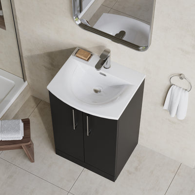 Lana 500mm Floorstanding 2 Door Vanity Unit & Basin - Satin Soft Black