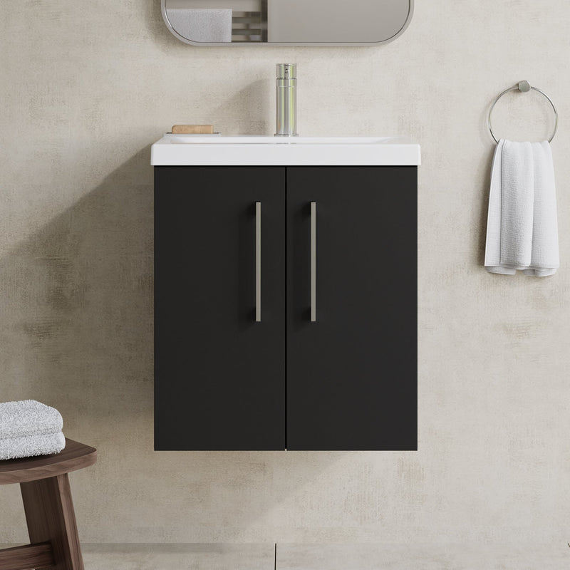 Lana 500mm Wall Hung 2 Door Vanity Unit & Basin - Satin Soft Black