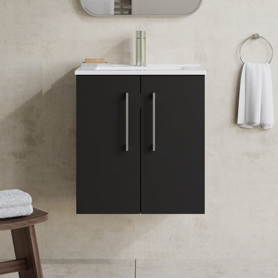 Lana 500mm Wall Hung 2 Door Vanity Unit & Basin - Satin Soft Black