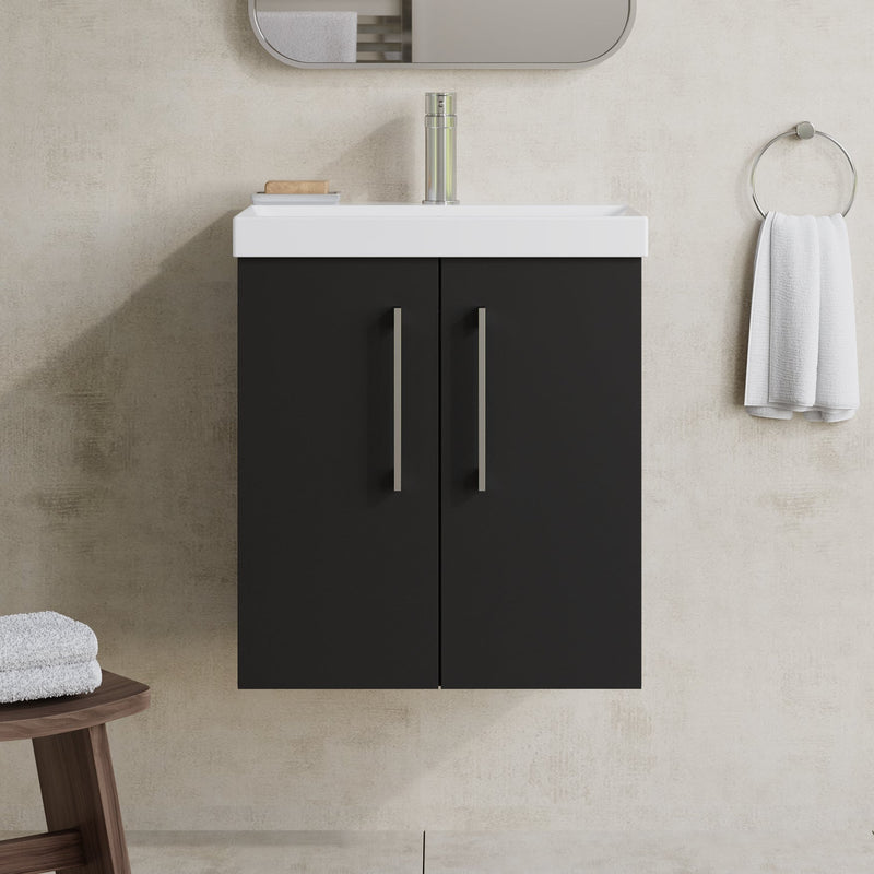 Lana 500mm Wall Hung 2 Door Vanity Unit & Basin - Satin Soft Black