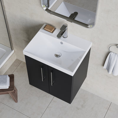 Lana 500mm Wall Hung 2 Door Vanity Unit & Basin - Satin Soft Black