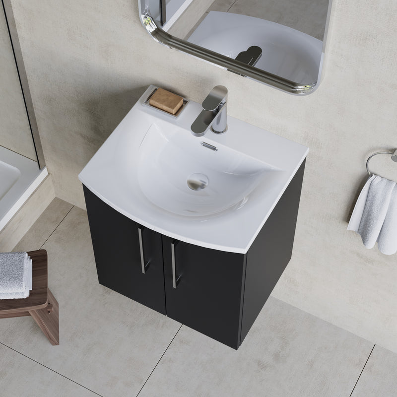 Lana 500mm Wall Hung 2 Door Vanity Unit & Basin - Satin Soft Black
