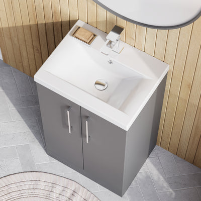 Lana 500mm Floorstanding 2 Door Vanity Unit & Basin - Satin Grey