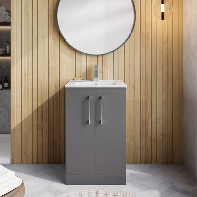 Lana 500mm Floorstanding 2 Door Vanity Unit & Basin - Satin Grey