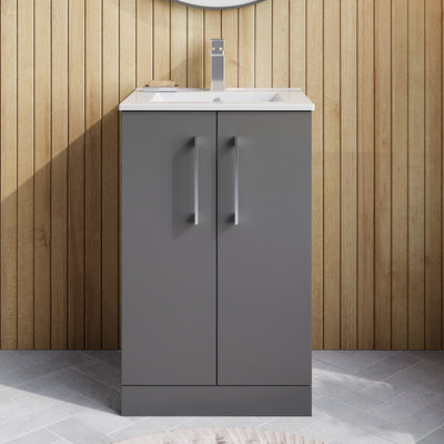 Lana 500mm Floorstanding 2 Door Vanity Unit & Basin - Satin Grey