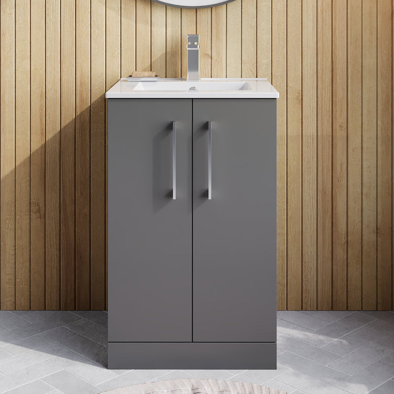 Lana 500mm Floorstanding 2 Door Vanity Unit & Basin - Satin Grey