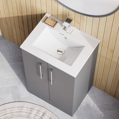 Lana 500mm Floorstanding 2 Door Vanity Unit & Basin - Satin Grey