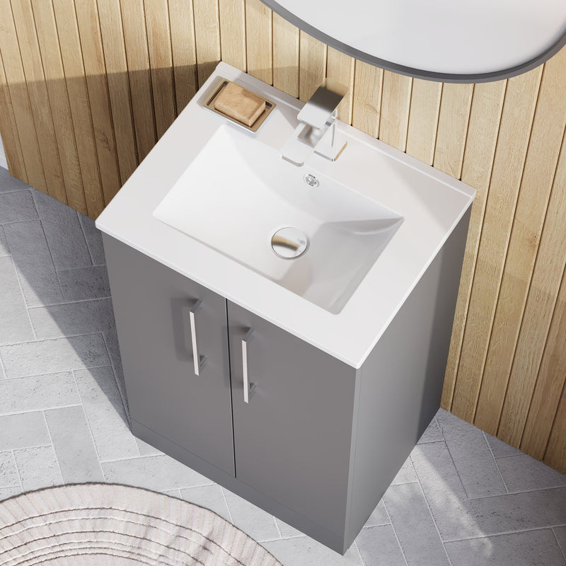 Lana 500mm Floorstanding 2 Door Vanity Unit & Basin - Satin Grey