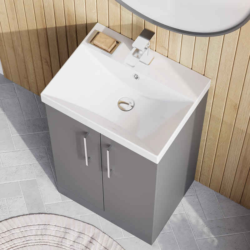 Lana 500mm Floorstanding 2 Door Vanity Unit & Basin - Satin Grey
