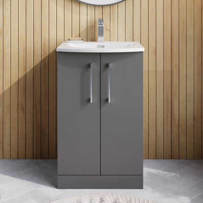 Lana 500mm Floorstanding 2 Door Vanity Unit & Basin - Satin Grey