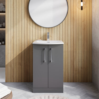 Lana 500mm Floorstanding 2 Door Vanity Unit & Basin - Satin Grey