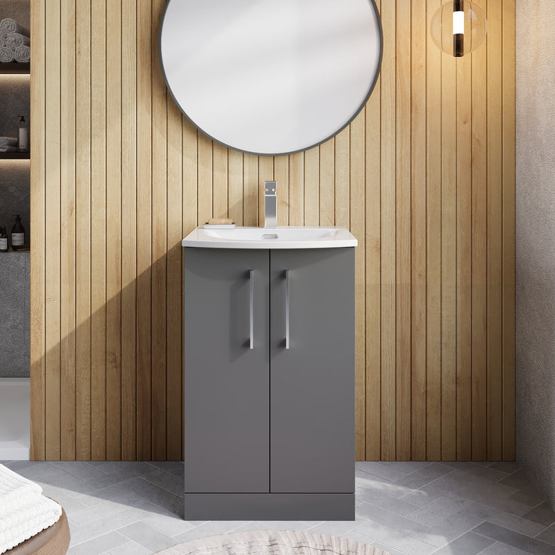 Lana 500mm Floorstanding 2 Door Vanity Unit & Basin - Satin Grey