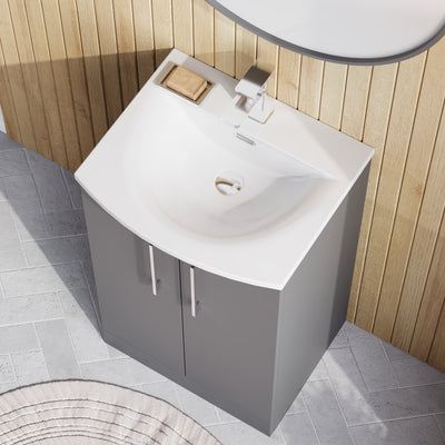 Lana 500mm Floorstanding 2 Door Vanity Unit & Basin - Satin Grey