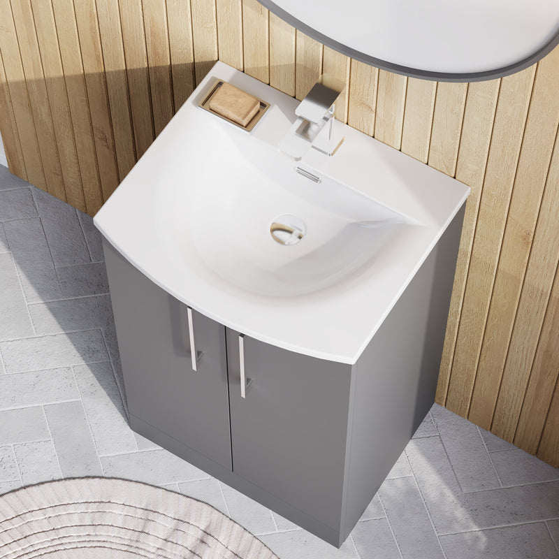 Lana 500mm Floorstanding 2 Door Vanity Unit & Basin - Satin Grey