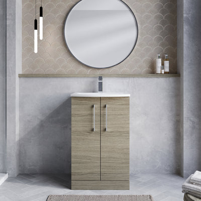 Lana 500mm Floorstanding 2 Door Vanity Unit & Basin - Solace Oak