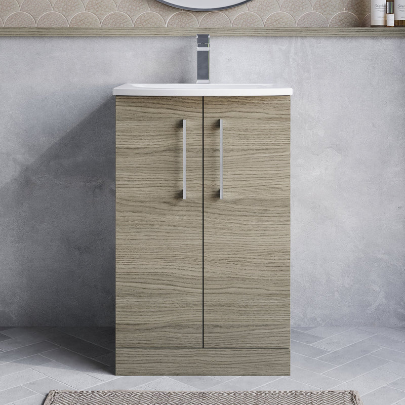 Lana 500mm Floorstanding 2 Door Vanity Unit & Basin - Solace Oak