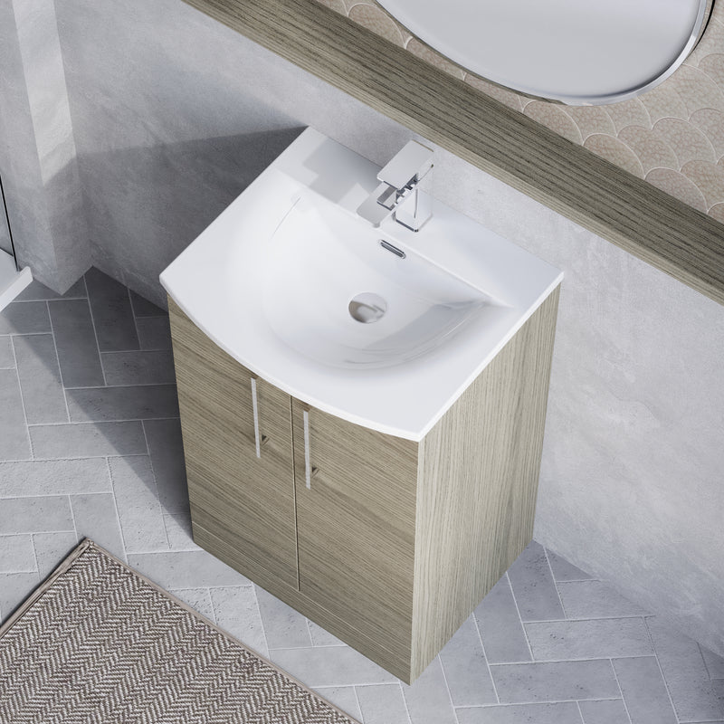 Lana 500mm Floorstanding 2 Door Vanity Unit & Basin - Solace Oak