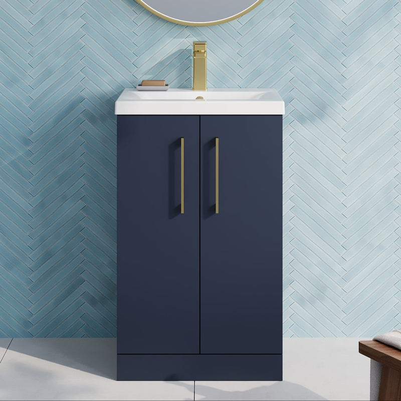 Lana 500mm Floorstanding 2 Door Vanity Unit & Basin - Satin Midnight Blue