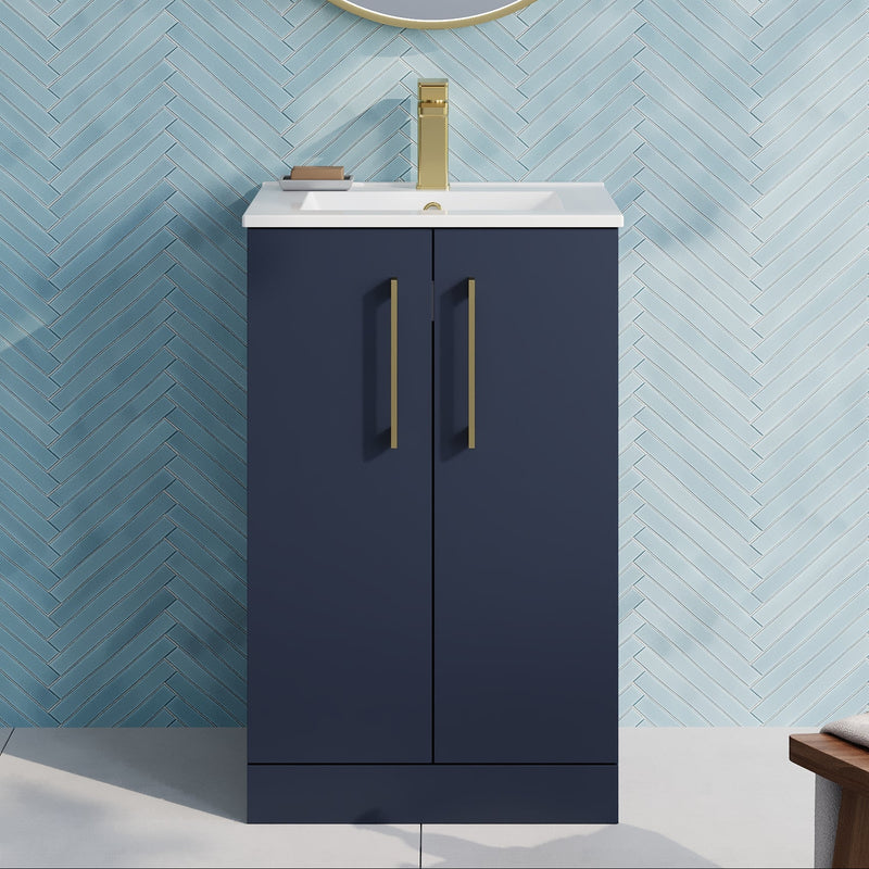 Lana 500mm Floorstanding 2 Door Vanity Unit & Basin - Satin Midnight Blue