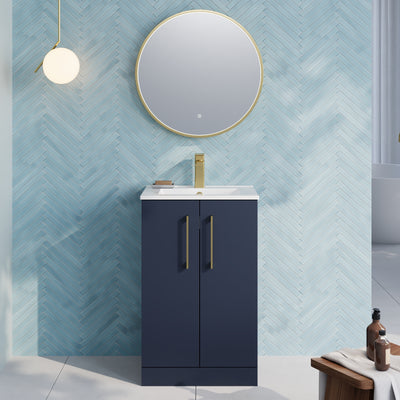 Lana 500mm Floorstanding 2 Door Vanity Unit & Basin - Satin Midnight Blue