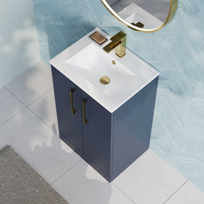 Lana 500mm Floorstanding 2 Door Vanity Unit & Basin - Satin Midnight Blue