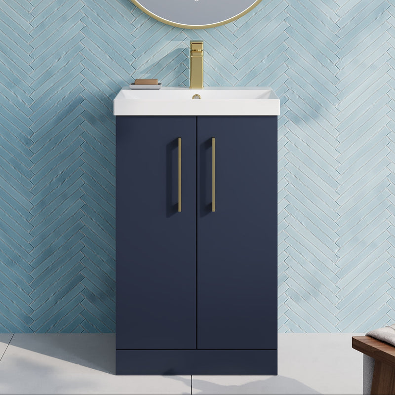 Lana 500mm Floorstanding 2 Door Vanity Unit & Basin - Satin Midnight Blue