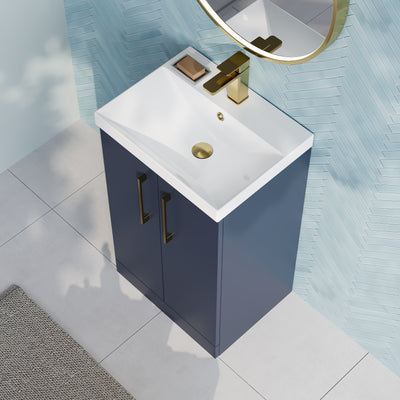 Lana 500mm Floorstanding 2 Door Vanity Unit & Basin - Satin Midnight Blue