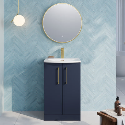 Lana 500mm Floorstanding 2 Door Vanity Unit & Basin - Satin Midnight Blue