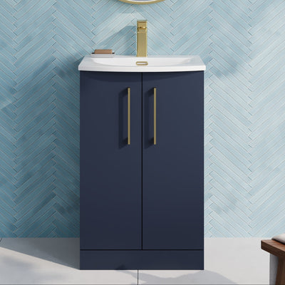 Lana 500mm Floorstanding 2 Door Vanity Unit & Basin - Satin Midnight Blue