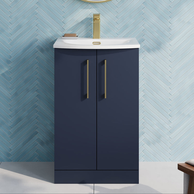 Lana 500mm Floorstanding 2 Door Vanity Unit & Basin - Satin Midnight Blue