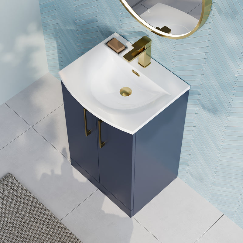 Lana 500mm Floorstanding 2 Door Vanity Unit & Basin - Satin Midnight Blue