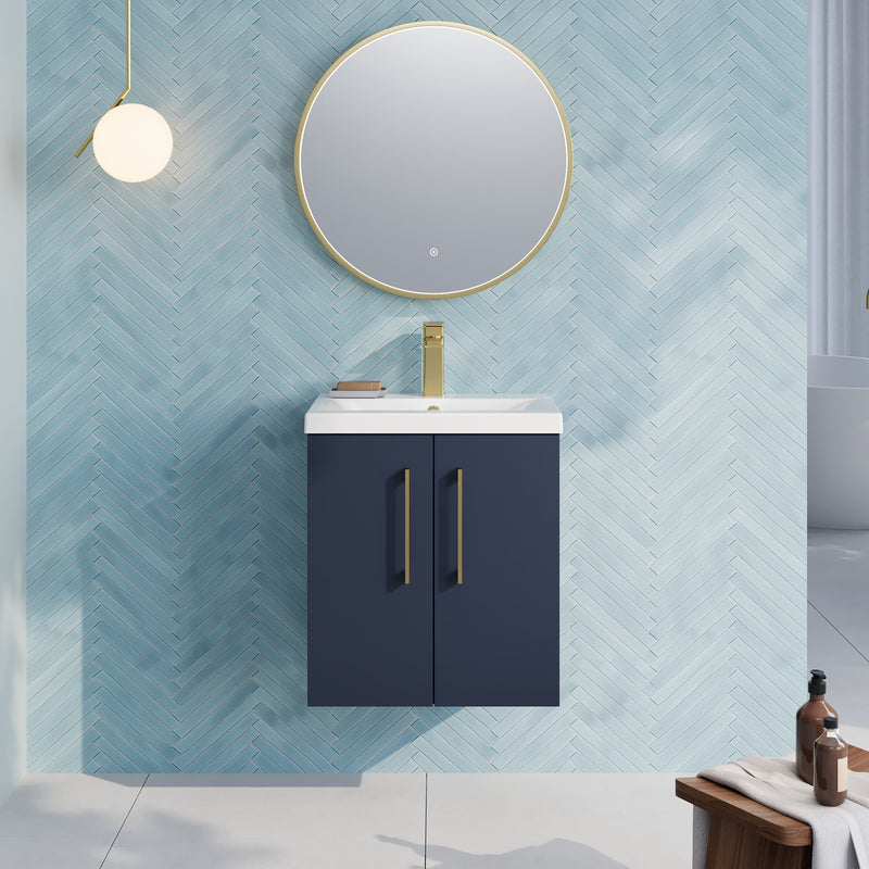 Lana 500mm Wall Hung 2 Door Vanity Unit & Basin - Satin Midnight Blue