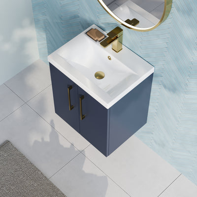Lana 500mm Wall Hung 2 Door Vanity Unit & Basin - Satin Midnight Blue