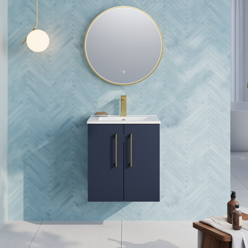 Lana 500mm Wall Hung 2 Door Vanity Unit & Basin - Satin Midnight Blue