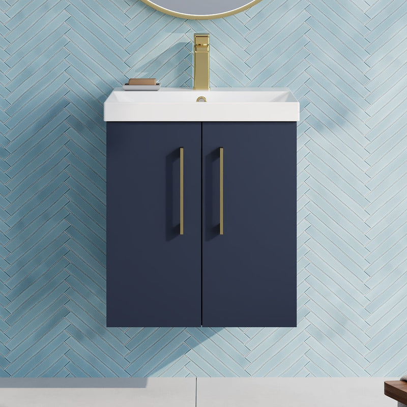 Lana 500mm Wall Hung 2 Door Vanity Unit & Basin - Satin Midnight Blue