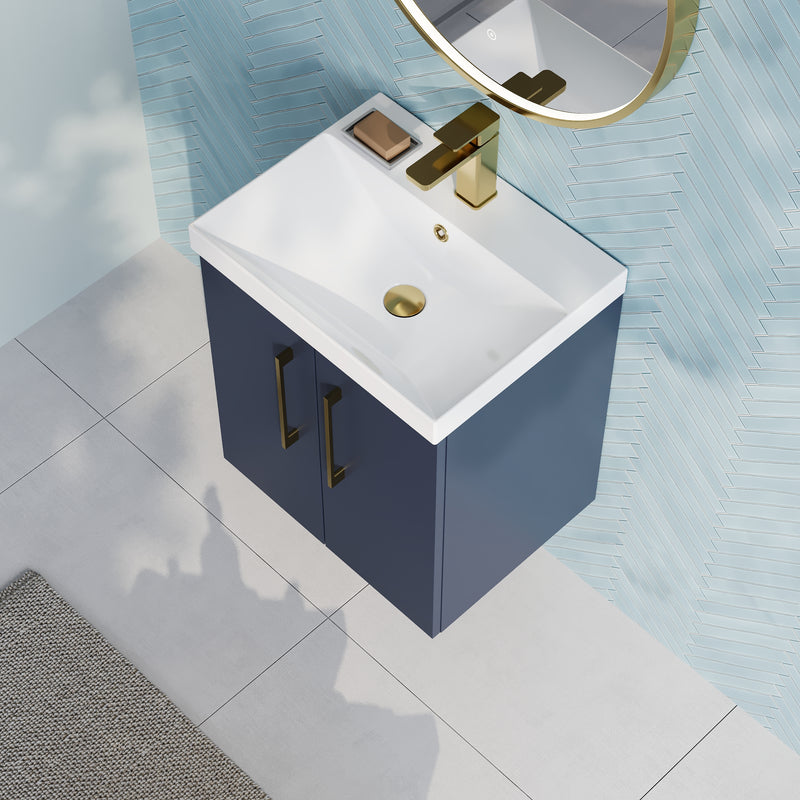 Lana 500mm Wall Hung 2 Door Vanity Unit & Basin - Satin Midnight Blue