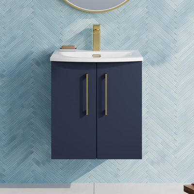 Lana 500mm Wall Hung 2 Door Vanity Unit & Basin - Satin Midnight Blue