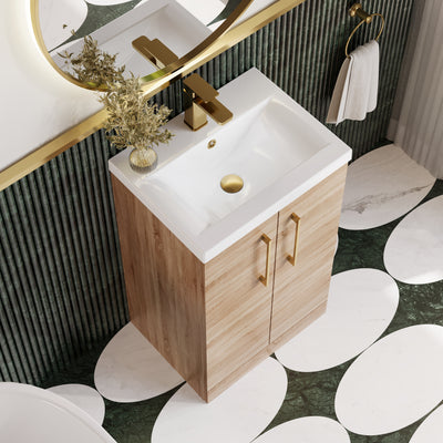 Lana 500mm Floorstanding 2 Door Vanity Unit & Basin - Bleached Oak