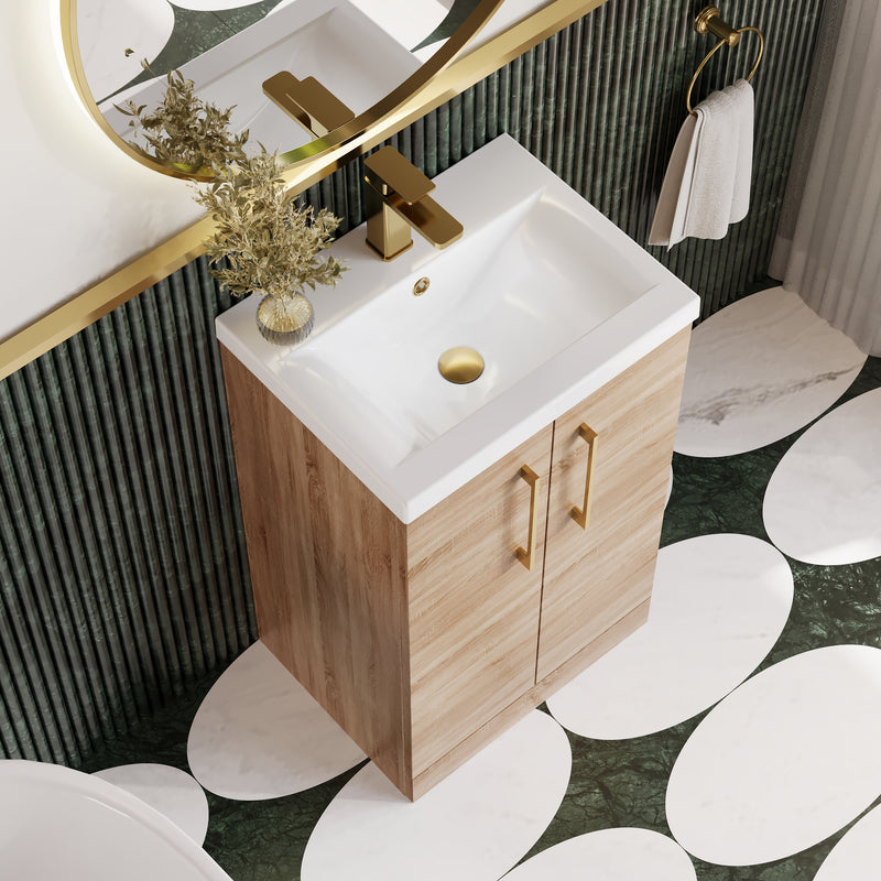 Lana 500mm Floorstanding 2 Door Vanity Unit & Basin - Bleached Oak