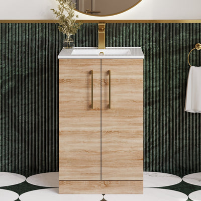 Lana 500mm Floorstanding 2 Door Vanity Unit & Basin - Bleached Oak