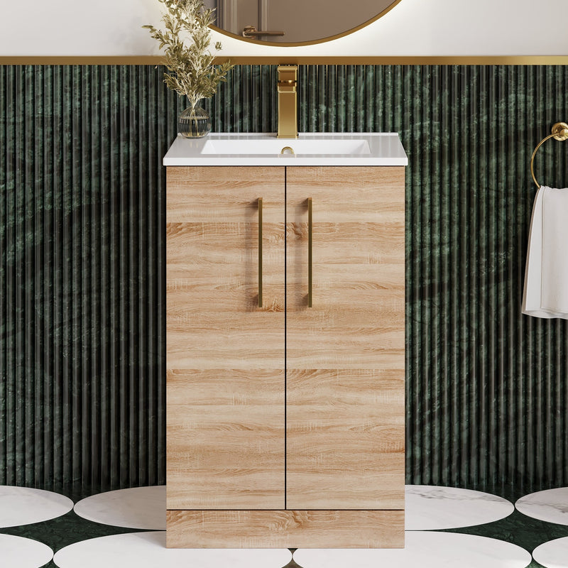 Lana 500mm Floorstanding 2 Door Vanity Unit & Basin - Bleached Oak