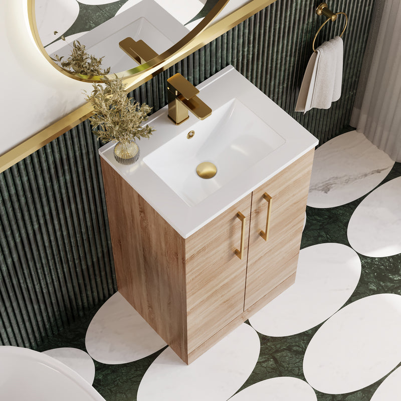 Lana 500mm Floorstanding 2 Door Vanity Unit & Basin - Bleached Oak