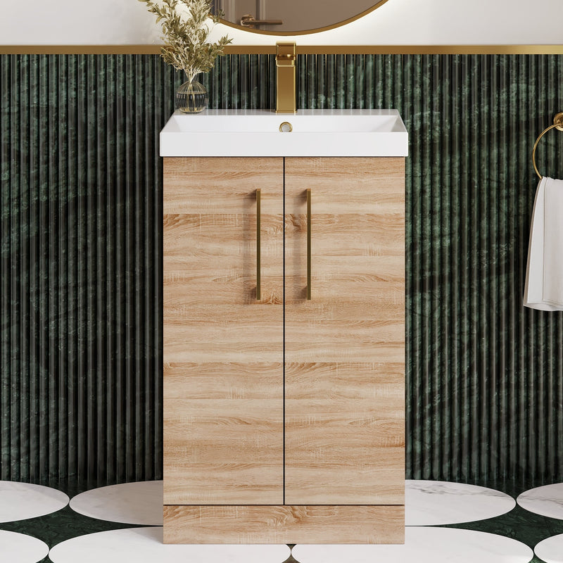 Lana 500mm Floorstanding 2 Door Vanity Unit & Basin - Bleached Oak